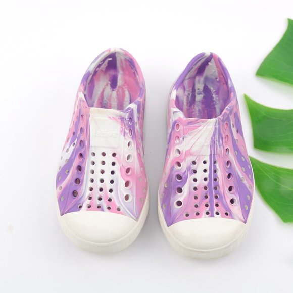 Native Jefferson Slip On Tie Dye Pink Purple Rubber Perforated Flat Size C 8